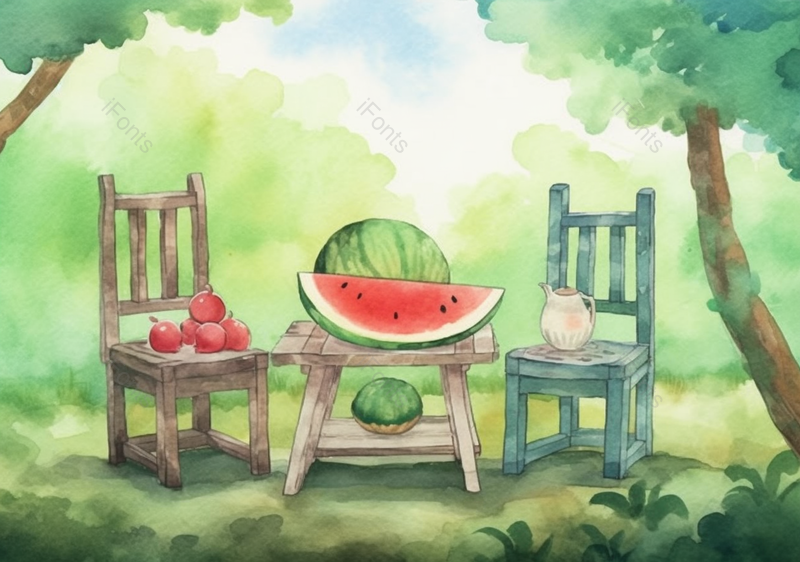 绿色树荫下乘凉清凉西瓜,插画/手绘图,插画/手绘图库,插画/手绘图下载,插画/手绘